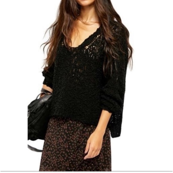 Free people Sunday Shore Black Sweater medium size - Picture 4 of 11